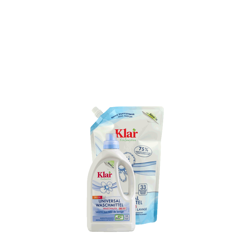 Klar Universalwaschmittel ohne Duft 1,5l Nachfüllpack und 750 ml Flasche